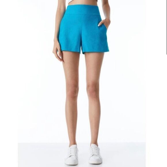 Alice & Olivia NWT Donald High Waisted Shorts in Ocean Blue Size 12 - Picture 2 of 13